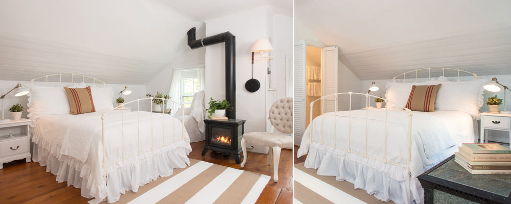 Max's Room showing white-on-white decorations including iron bed and bedspread.